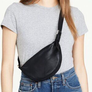 All Saints Half Moon Cross Body Black Leather Bag